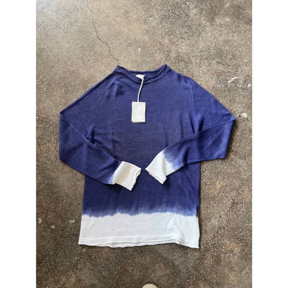NEW 120% LINO men's cruise ombre linen pullover in blue/white